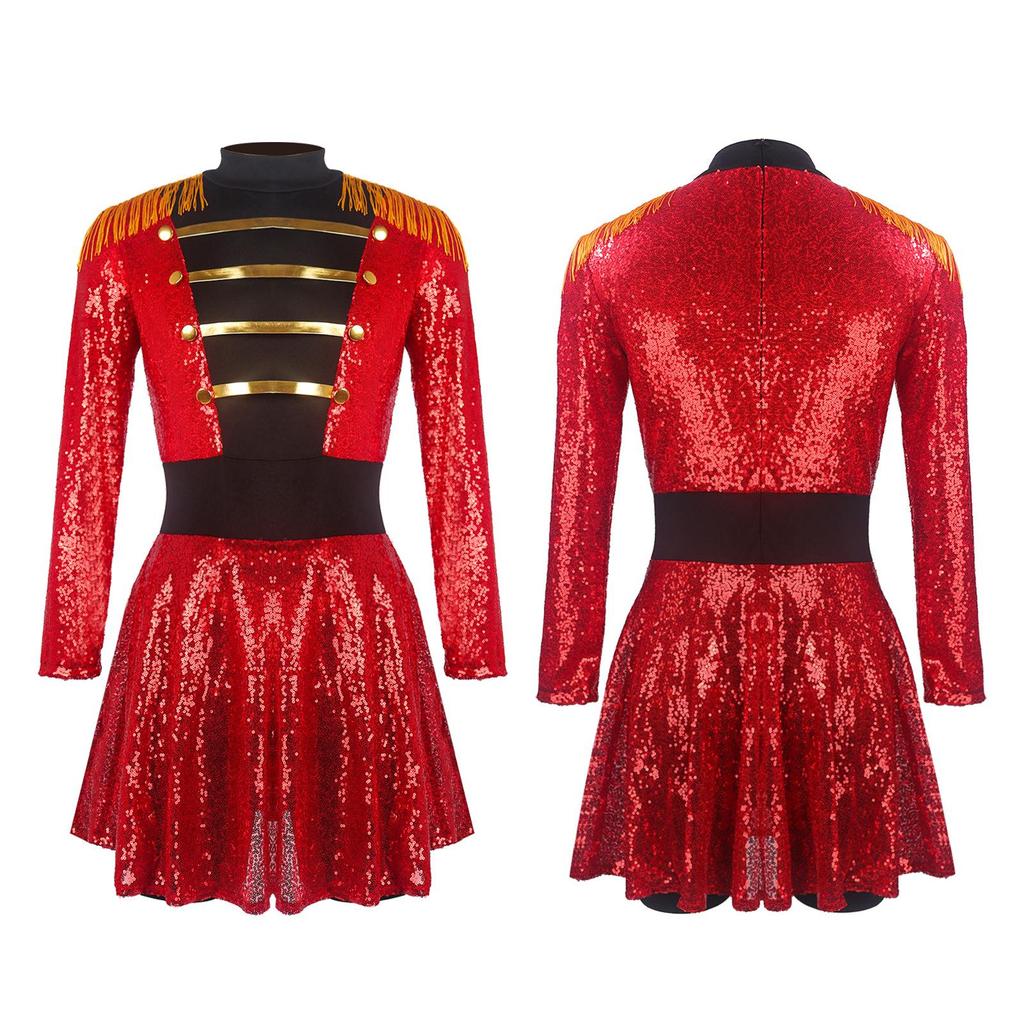 Multi-color Sequin Tassel Circus Ringmaster Skirt Cosplay Costume with Long Sleeves