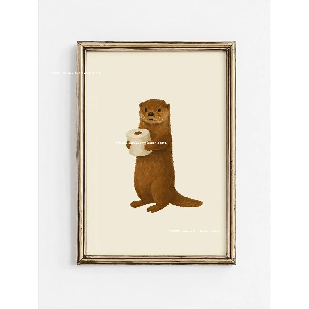 Cute Animal Bubble Bath Wall Art Cute Bathroom Animal Poster Kids Funny Toilet Paper Canvas Print for Nursery Home Decor Gifts