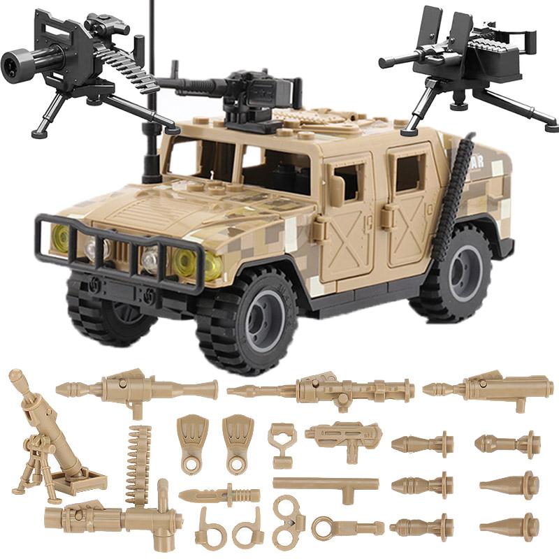 WWII Military Jeeped Car Vehicles Building Block Soldier Army Figure Weapons Heavy Machine Gun Gatling NSV Accessories Toys  Playsets K037