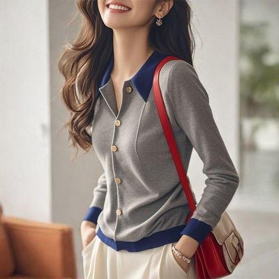 Graues gespleißtes Strickoberteil Damen Slim Fit Sexy Strickbluse