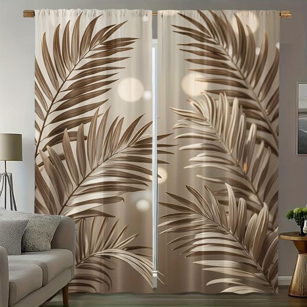 2PCS Digital Printed Curtains, Brown Leaves Autumn Botanical Fall Foliage, Window Drapes for Living Room Bedroom Home Decoration