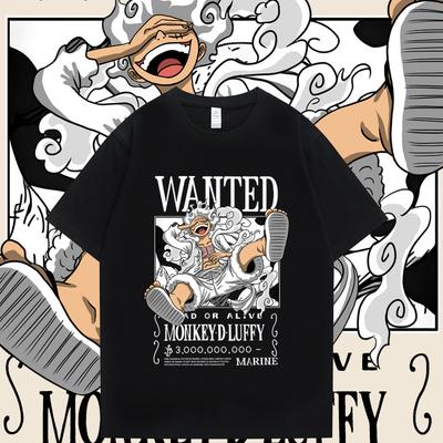 Japanisches ONE PIECE Nika Luffy Anime Peripherie Kurzarm Tops Männlich Herbst Teenager Student Rundhals T-Shirt Grafik T-Shirts