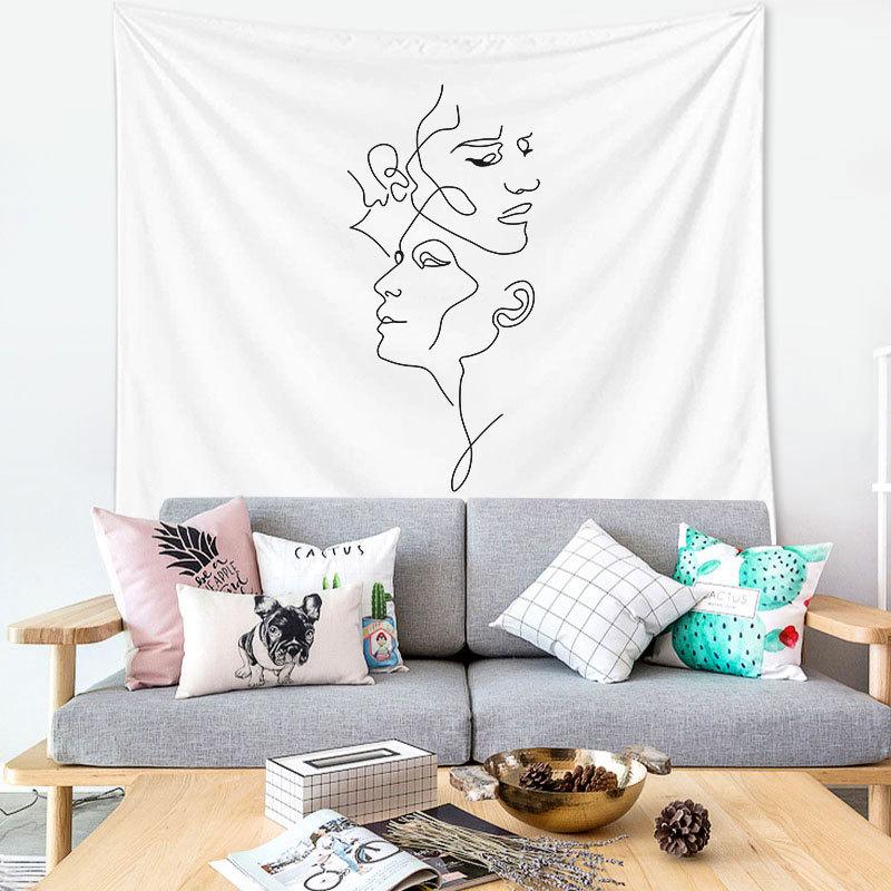 Tapestry Wall Hanging Simple Art Black and White Lines  Background Bedroom Decorative