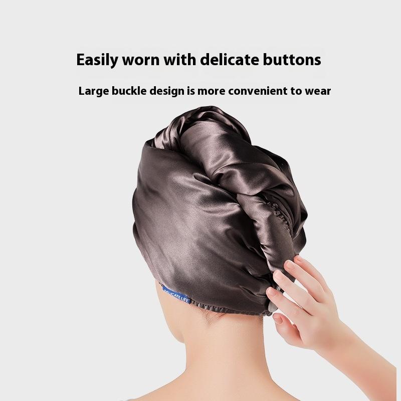 1PC random color New Satin reusable shower cap with dry hair function, strong water absorption,button design, elastic elasticity