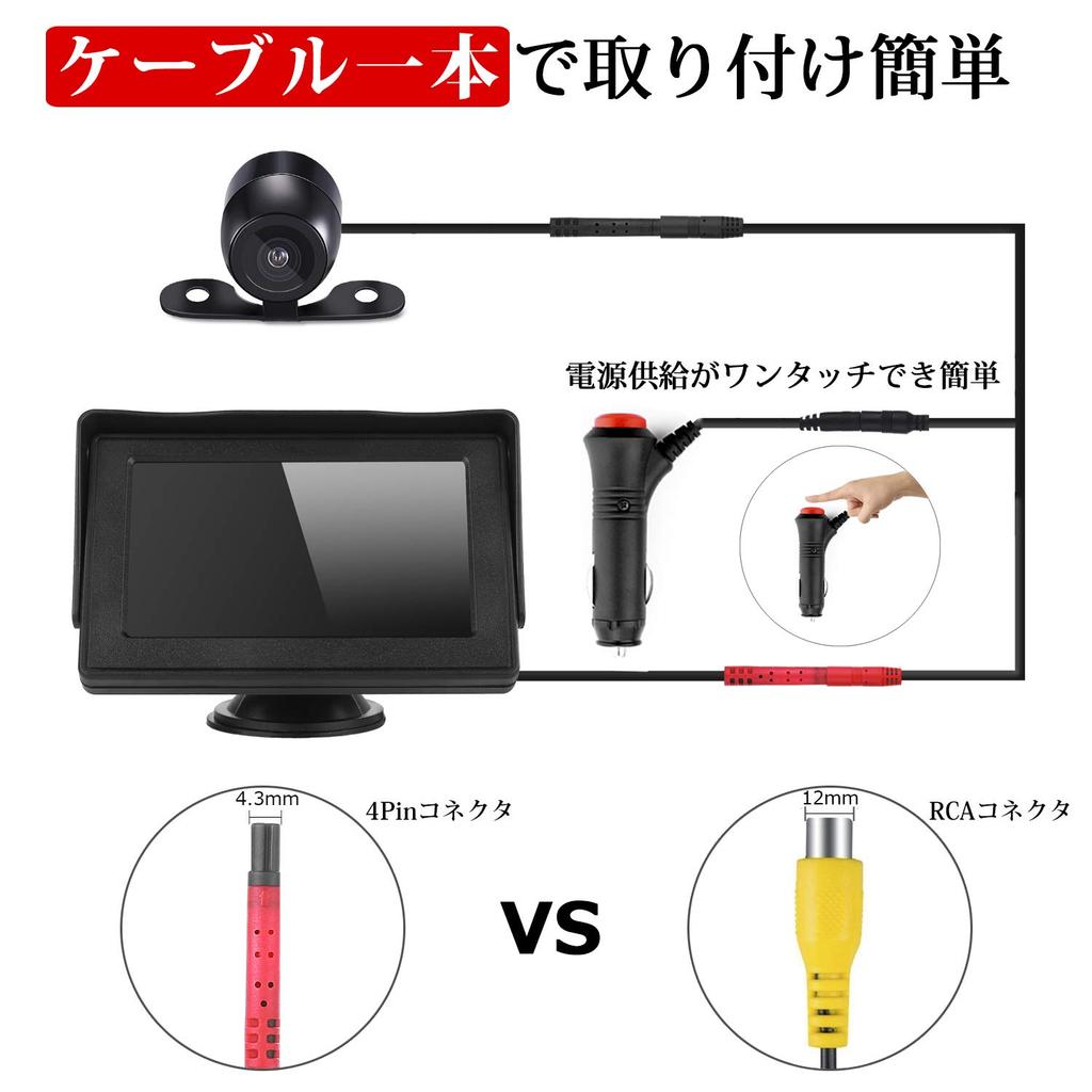 Antion 4.3 Inch LCD Monitor, Rear Camera Set, Front Camera, Rear Camera, Single Cable