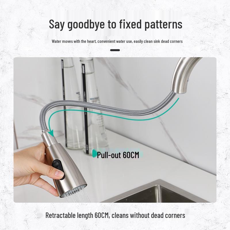 304 Stainless Steel Kitchen Faucet with Pull-out, Anti-splash, Hot/Cold Rotation, Telescopic Design