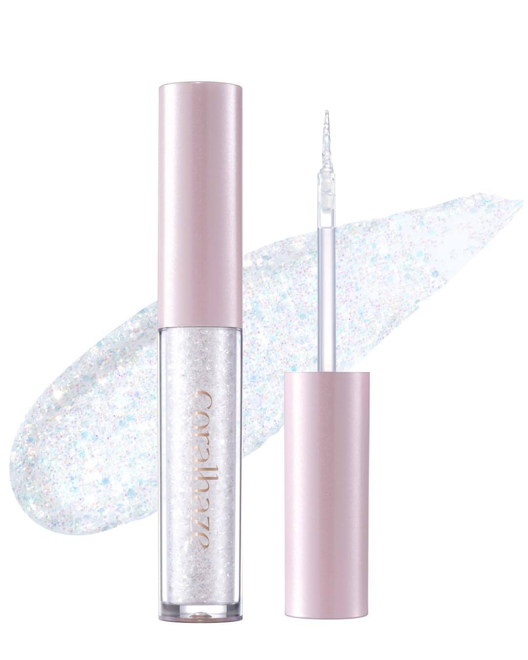 

Coral Haze Stardust Glitter 01 Satellite - Under-eye liquid glitter eyeshadow. Shimmering, sheer, long-lasting, fast-drying, smudge-proof. Affordable