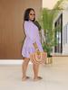 TW748 Casual V-neck Loose Waist Pleated Dress with Three-quarter Sleeves and Wide Hem for Women