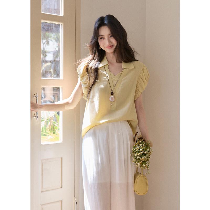 Women's French Style Tencel Puff Sleeve Shirt