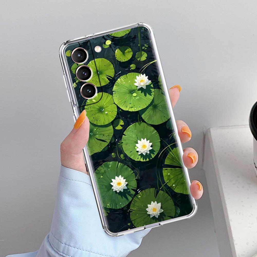 Phone Case For Samsung Galaxy S26 S25 S24 S23 S22 Ultra S20 S21 FE 5G Plus Soft Clear Cover Lotus Pattern