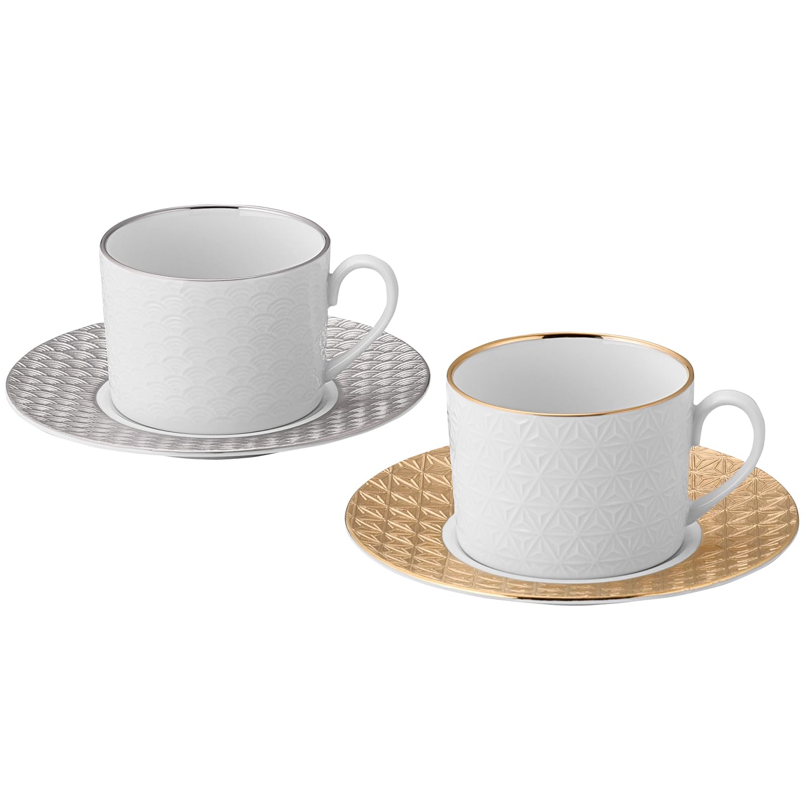 

yamakaXODA POTTERY Auspicious Zipangu Pair of Cups and Cup Diameter x Height 6cm Saucer Diameter 16cm x Height Set of Gold and Auspicious Mino Plates,