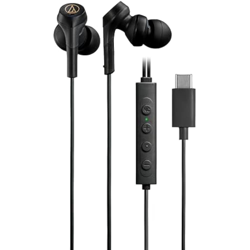 Audio-Technica ATH-CKS330NC BK Earphones, Wired, Type-C, Noise-Canceling, 1.2m U-shaped Cable [No...