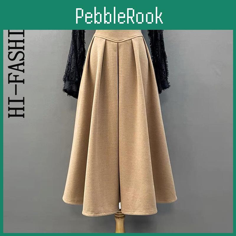 Long Hifashion Skirt For Woolen Women Female Elegant Aline Midi Skirt Autumn Winter High Wiast Pleated Skirts