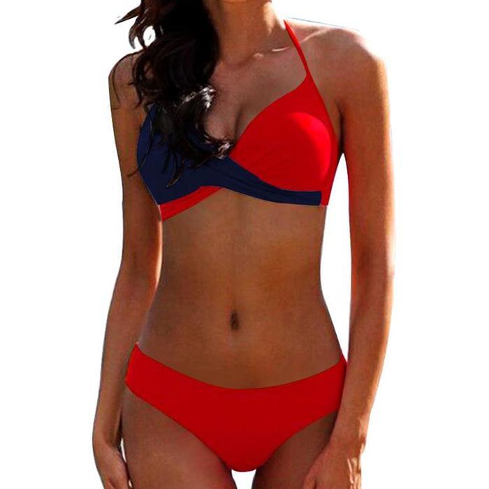 Ženy Sexy Push Up plavky s úzkym výstrihom Letné plavky s výstrihom do V Farebný blok na bikiny plážový oblek