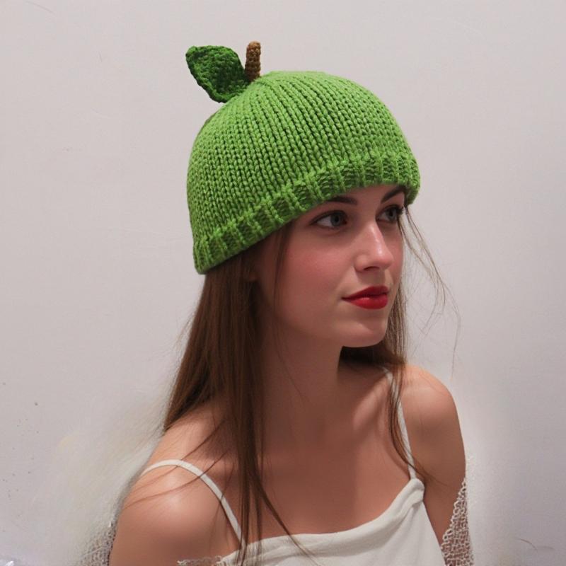 Kreativer Häkelhut im 2000er-Jahre-Stil, weicher Strickhut mit Fruchtmotiv, ohne Krempe, für Damen und Teenager, Alltagskleidung, Winterkopfbedeckung