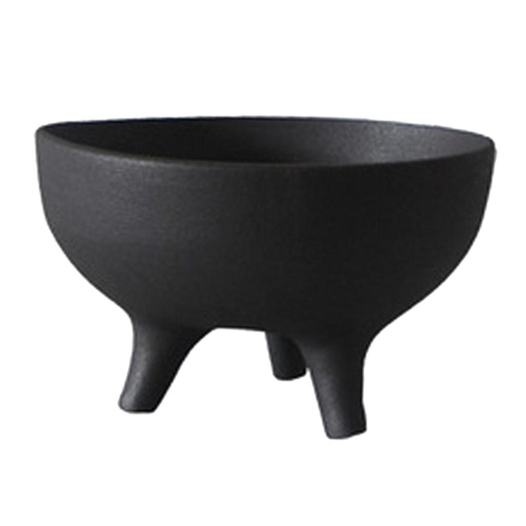 Flower Pot Ceramic Tripod Ding Tray Table Ornament for Courtyard Lightweight Black 17x10cm