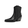 Fashion NEW Autumn Women Boots Split Leather Shoes for Women Pointed Toe Chunky Heel Shoes Slip-on Ankle Boots Retro Black Western Boots