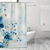 1Pc Blue & White Floral Shower Curtain - 71X71 Inch, Polyester, 12 Hooks, Hand Wash, Elegant Summer Bathroom Decor