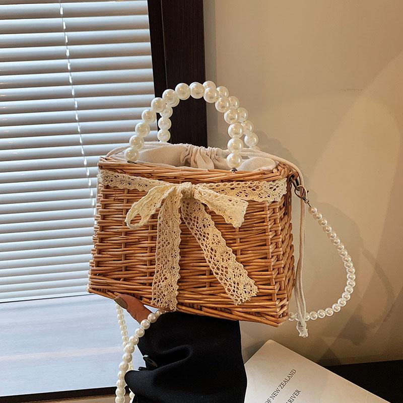 

Сумка с плетением из лозы, летняя, новая, ручная сумка в стиле ретро, жемчужная, женская сумка, цепочка, диагональная, сумка для телефона