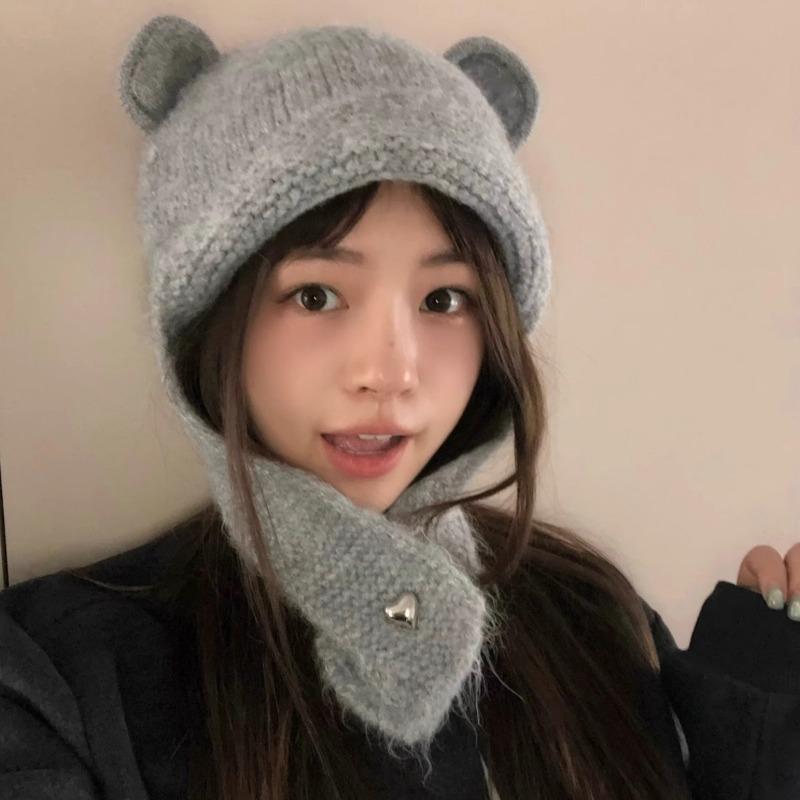 Autumn and winter bear ear knitted hat outdoor cold protection ear protection headgear thickened warm wool bear hat female