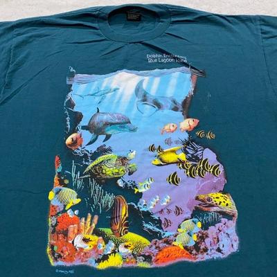 Vtg 90s DOLPHIN ENCOUNTERS BLUE LAGOON BAHAMAS T-Shirt XL Ocean Nature