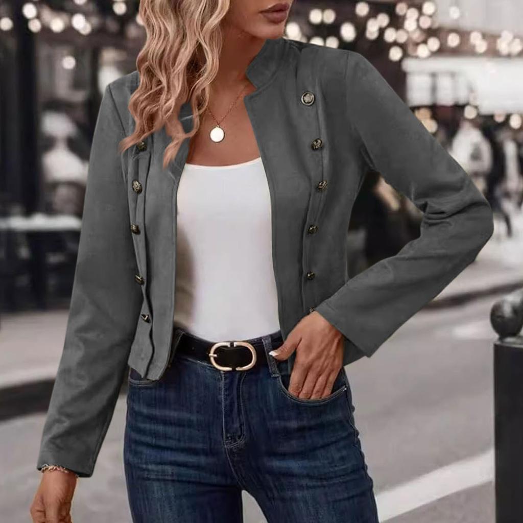 Damen Casual Business Langarm Jacke mit Frontöffnung Slim Fit Cropped