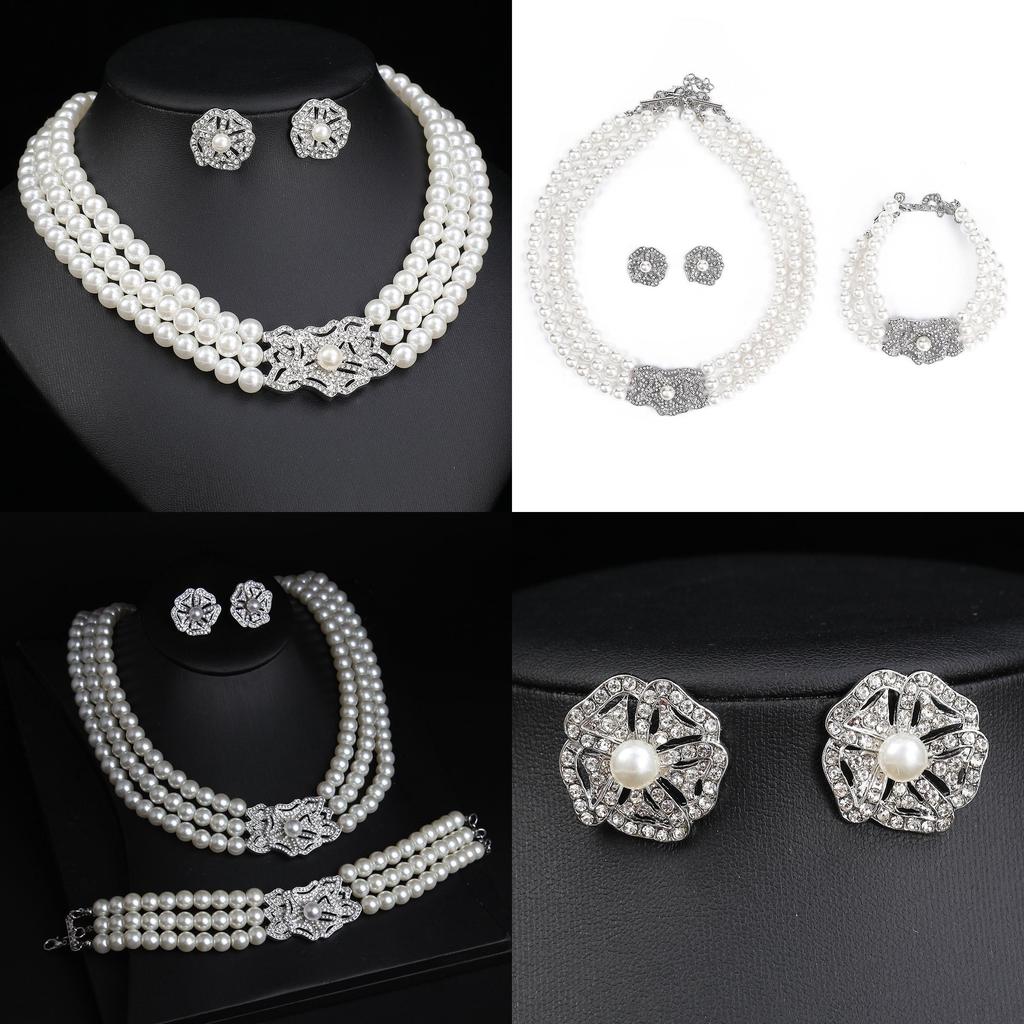 Water Diamond Geometric Necklace Earrings Bracelet Set For Bridal Party Accessories