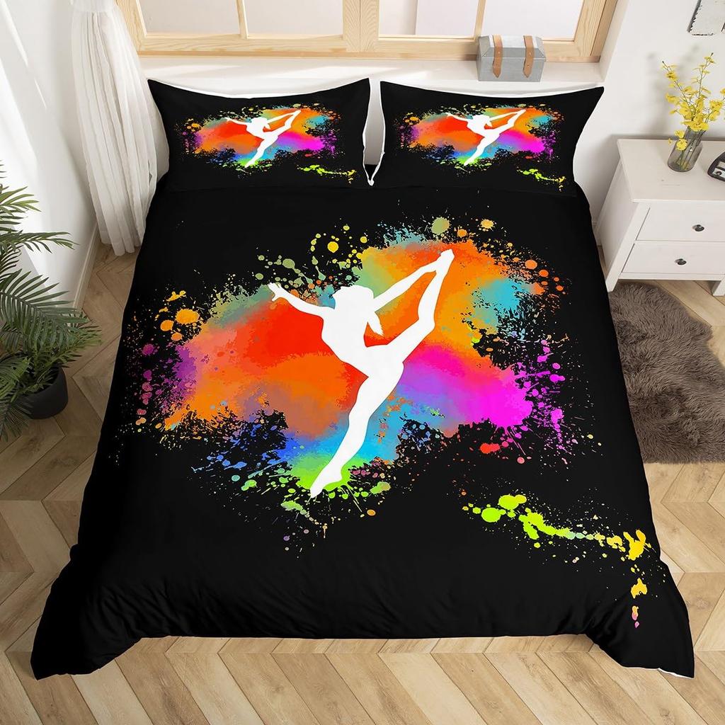 Art Duvet Cover Set Female Ballet Dancers Performing Arts Black Silhouettes Illustration Design Bedding Set with 2 Pillowcases