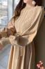 Chubikime Long Long Women's Dress, Knit, Layered, Midi, Sleeve, A-Line, Slimming, Ribbon, Stylish, Casual, Fall/Winter/Spring