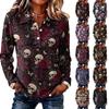 Women's Casual Long Sleeve Halloween Print Knit Top with Lapel Collar, Trendy Fall Outfit