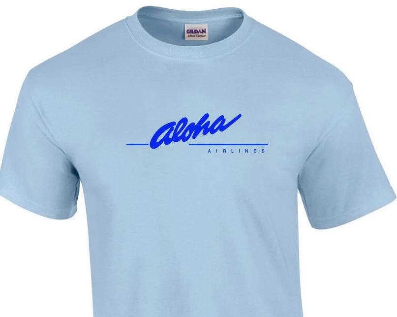 Aloha Airlines Blue Retro Logo Shirt Hawaiian Airline Sky Blue Cotton T-Shirt S