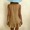 Women's Summer Fashionable Color Sexy V-neck Sleeveless Casual Cotton Linen Ruffle Edge Dress