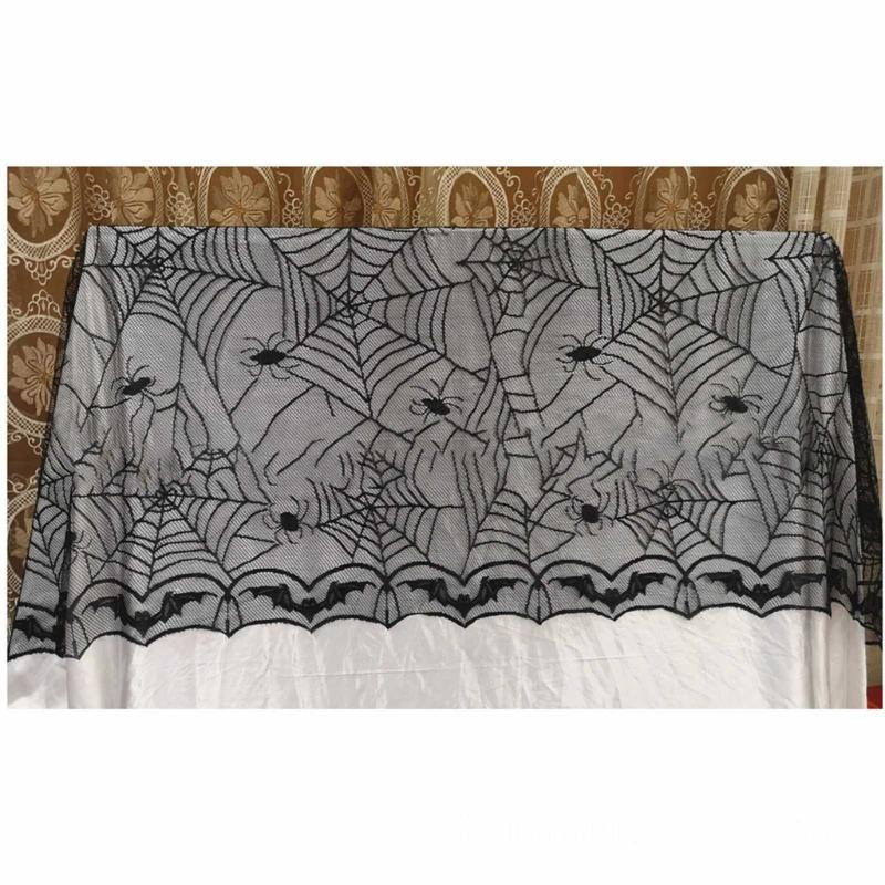 Scary Spiderweb Fabric Table Cloth Black Lace Table Cover With Spiderweb Bat Motifs For Home Decors Washable Table Cloth