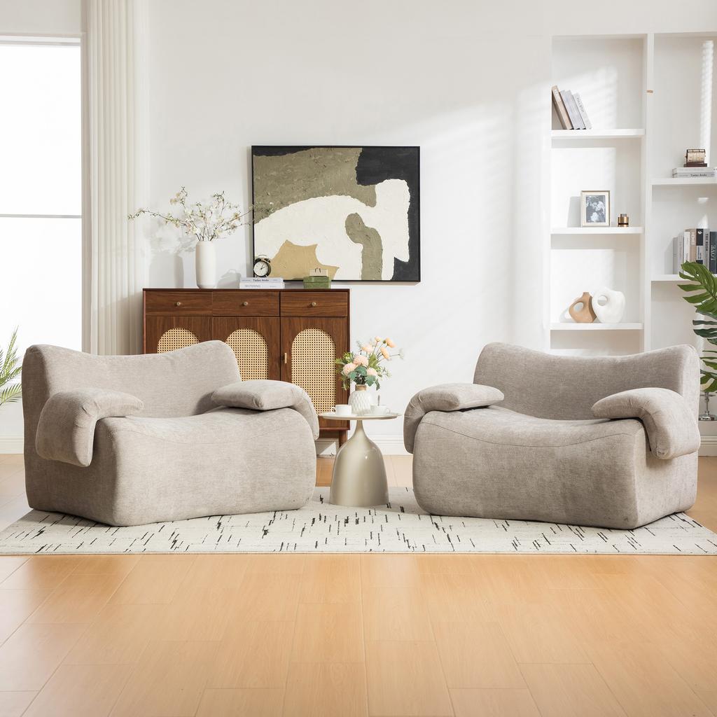 Modular compression sofa made of chenille fabric, filled with 30D high-elastic foam. Easy to move with non-slip bottom, ideal for living room. Gray