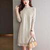 Lace Half Turtleneck Sweater Solid Color Loose Pullover for Women Casual Long-sleeved Knitted Dress for Autumn and Winter