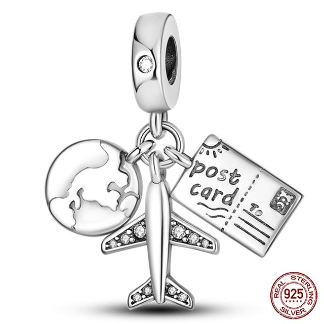 Fit moda 925 pulseiras originais 925 prata azul astronauta aeronaves encantos de viagem contas pingentes para mulheres moda jóias diy