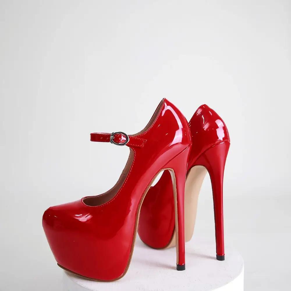 Mode Crossdresser Schuhe Frau Plateaus Pumps Modenschau Damen 17cm Super dünne hohe Absätze Hochzeit Party Knöchelriemen Damenpumps