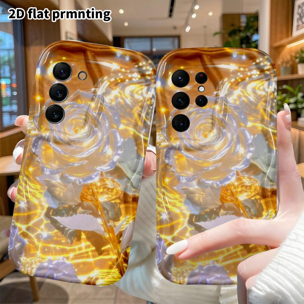 Phone Case: 2D Flat Samsung Galaxy A34 A35 S20 S22 S21 FE Plus Ultra Protective Case, Crystal White Rose, Christmas and Halloween Holiday Gift