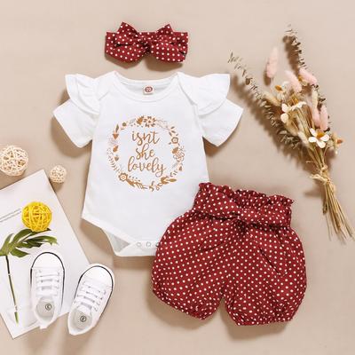 Newborn Baby Girls Ruffles Letter Print Bodysuit Romper+Dot Shorts Outfits