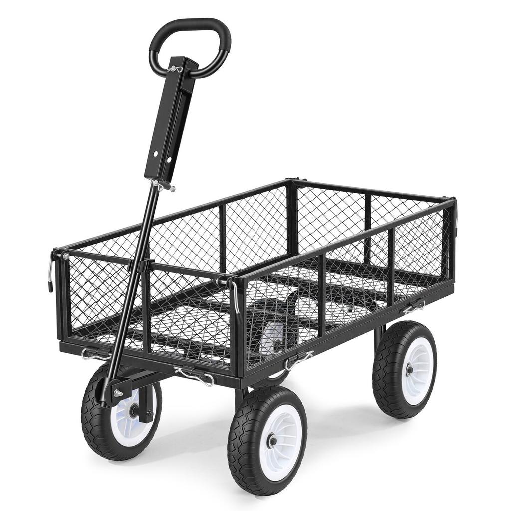 Garden Cart, 408.2 kg, Heavy Duty Steel Yard and Garden Utility Wagon with 10-Inch Tires, Outdoor Gardening Stool with Adjustable Handle, Detachable