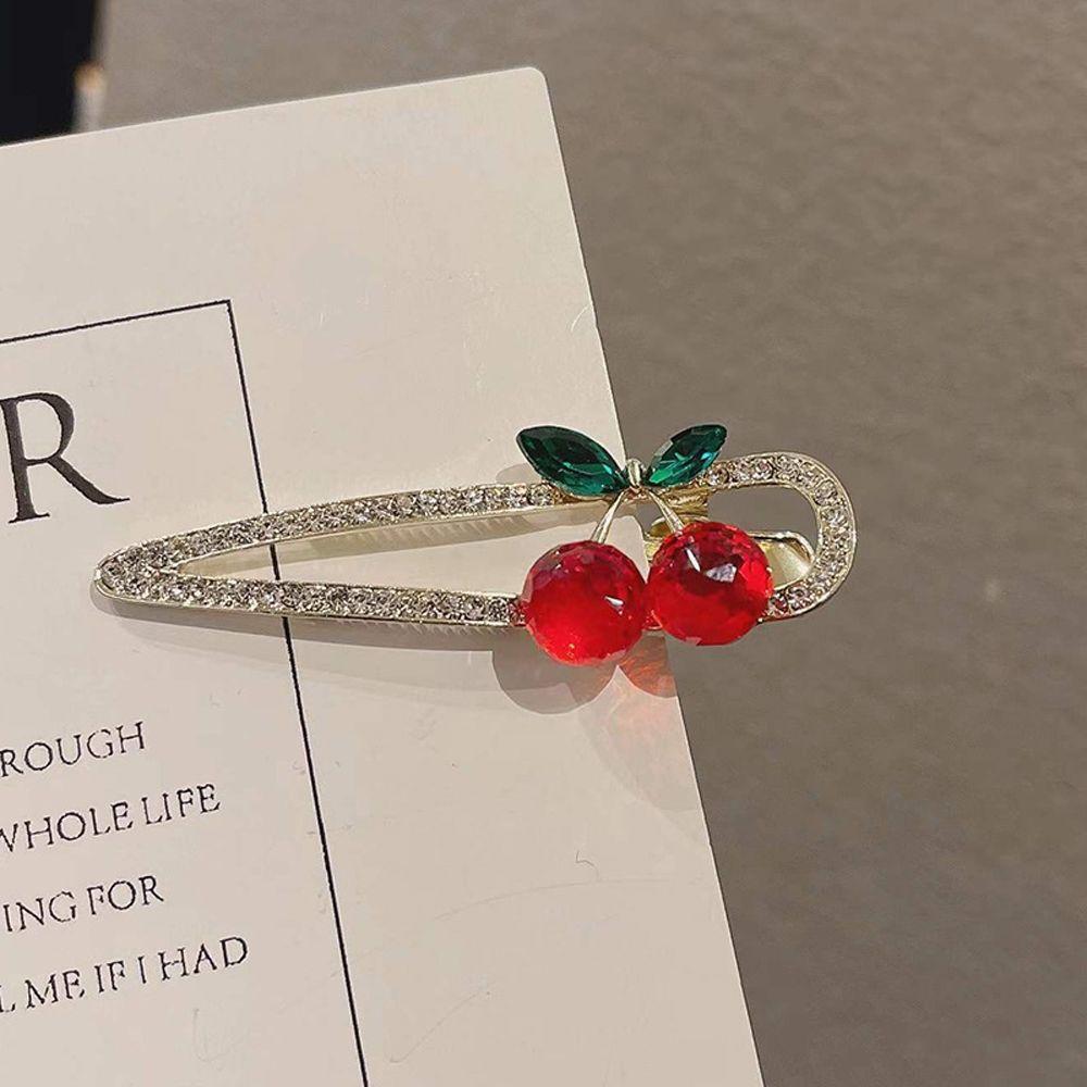 

Pearl Cherry Duckbill Clip Rhinestone Barrettes Korean Style Hair Clip Women Hair Accessories Rhinestone