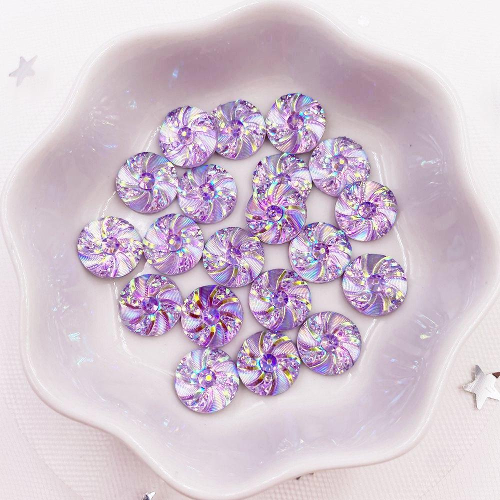 Shiny 80pcs AB Resin 10mm Whirlwind Round Flat Back Rhinestone Appliques DIY Wedding Scrapbook Craft