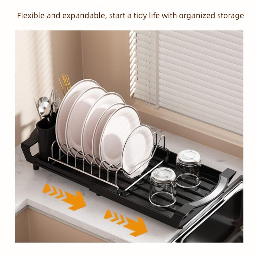Extendable Dish Drying Rack Space Saving Utensil Storage Holder Sturdy Dish Drainer  Cooking