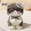 Stuffed Toy Keychain Cute Plush Kitten Pendant with Glasses And Tie, Soft Animal Polyester for Backpacks Keys, Decorative Hanging Plushie Kids Fabric