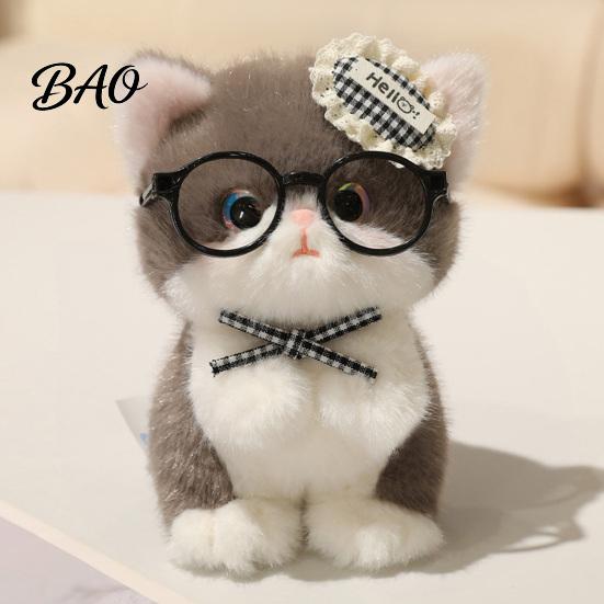 Stuffed Toy Keychain Cute Plush Kitten Pendant with Glasses And Tie, Soft Animal Polyester for Backpacks Keys, Decorative Hanging Plushie Kids Fabric