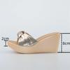 Kleine Größe 32-43 Offene Keilabsatz-Slipper Damen HochzeitsSchuhe Sommer 2026 Goldene Hohe Absätze Slides Damen Strand-Slipper