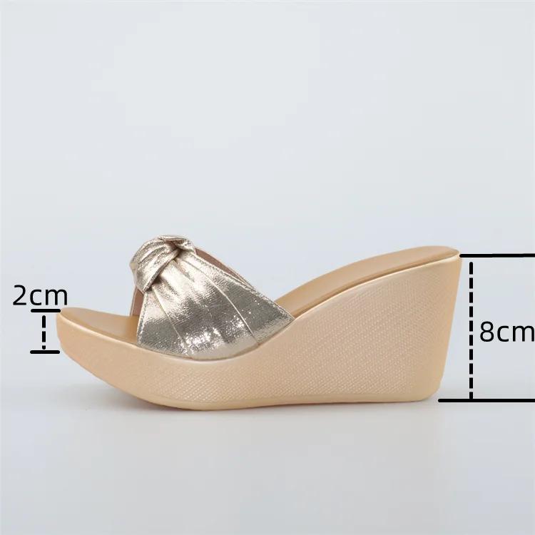 Kleine Größe 32-43 Offene Keilabsatz-Slipper Damen HochzeitsSchuhe Sommer 2026 Goldene Hohe Absätze Slides Damen Strand-Slipper