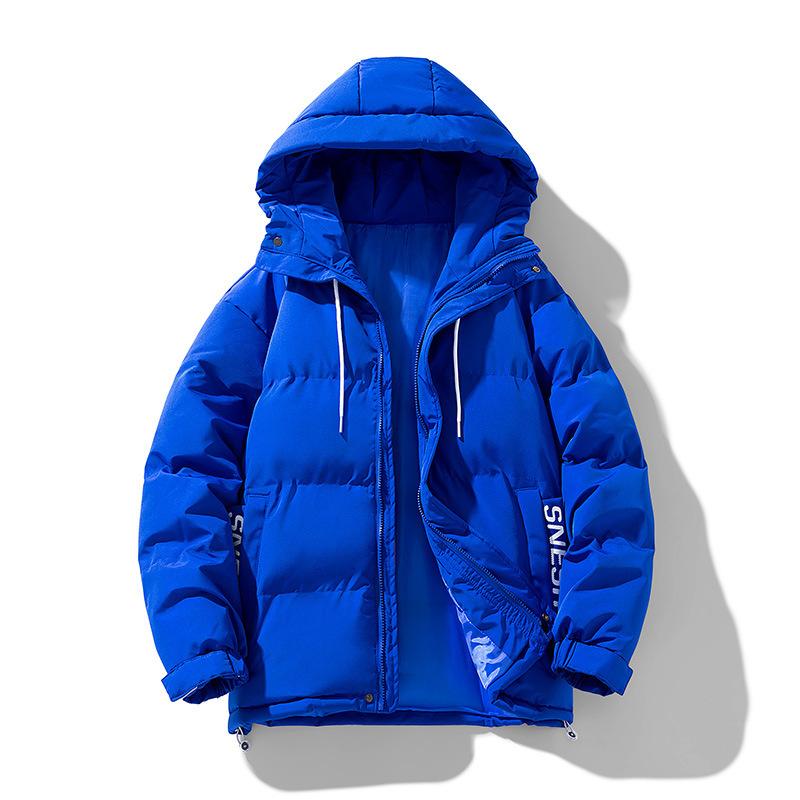 

Мужская хлопковая одежда зима 2025 новая утолщенная трендовая с принтом с капюшоном модная теплая и холодная одежда зимнее пальто мужское 4XL синий