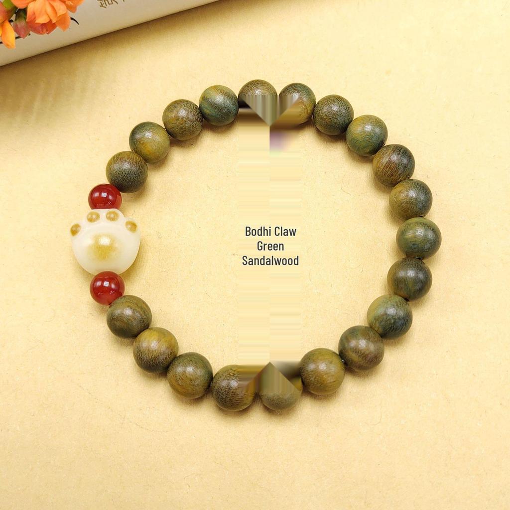 Red Pine & Green Sandalwood Beads with Shoushan Stone Bracelet - Unisex Chinese Style