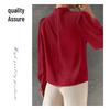 Solid Color Ruched Satin Pullover: Women's European and American Style Long-Sleeved Shirt
